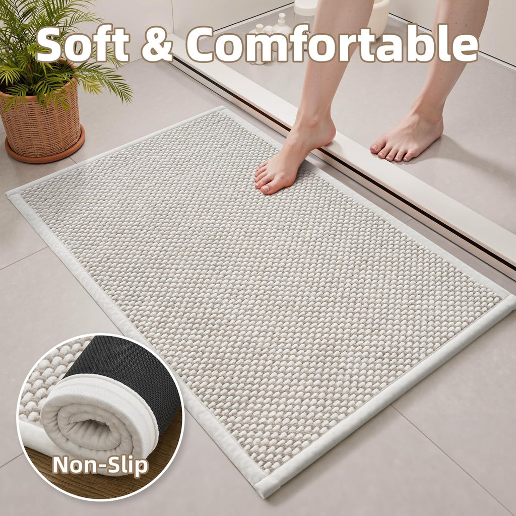 Bath Mat-Super Absorbent Chenille Bathroom Mats-Rubber Backed Bath Mats Non Slip, Easy Clean Bathroom Rugs Front of