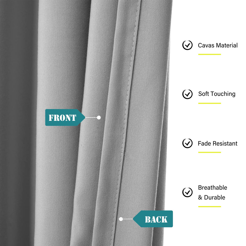 Extra Wide Indoor/Outdoor Windproof Curtains Top Bottom Grommets Canvas Drapes for Outdoor Pavilion Privacy