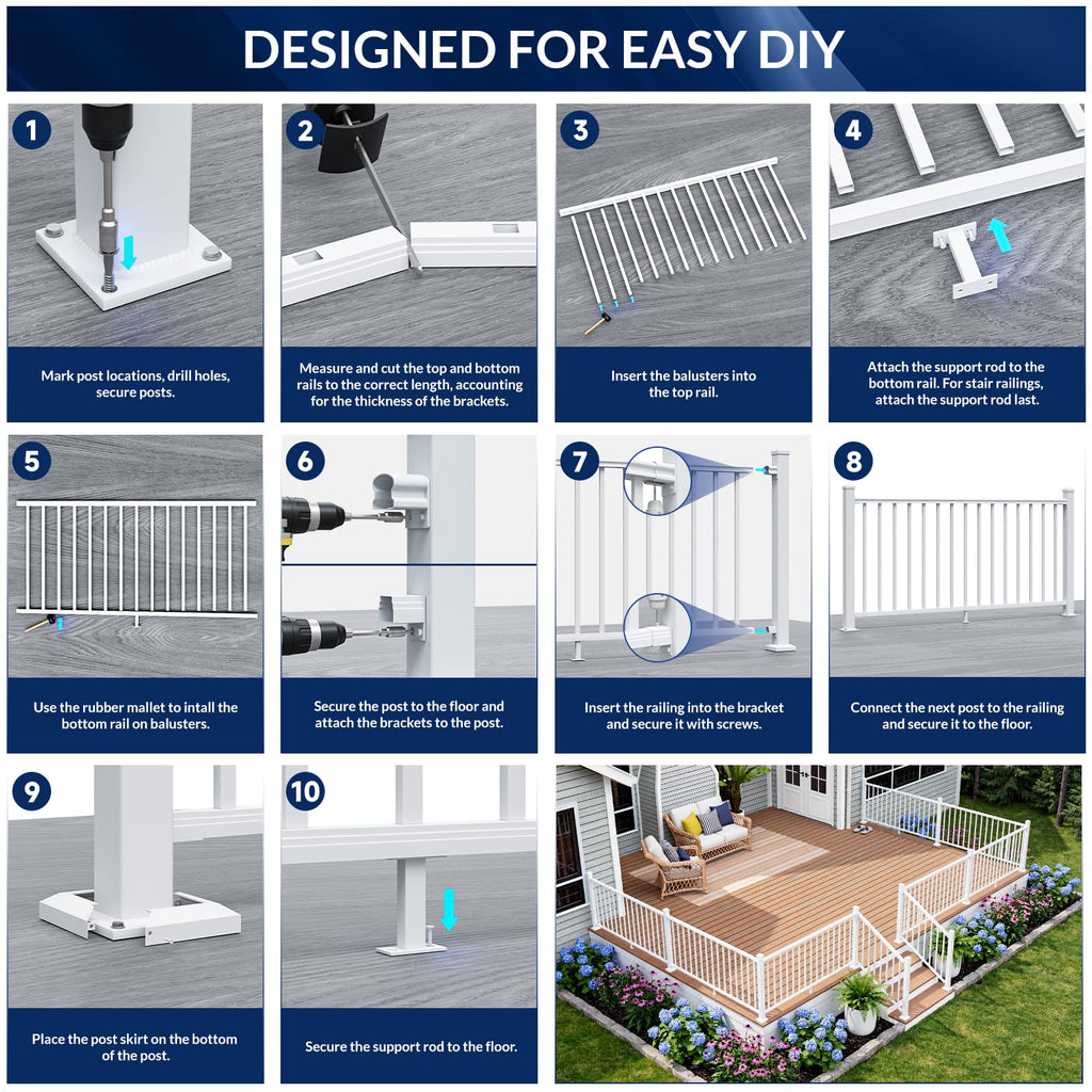 36 in x 6 ft Modular Aluminum Porch and Deck Railing Kit, White