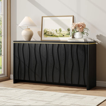 Fluted Buffet Cabinet with Storage, Kitchen Coffee Wine Bar Cabinet