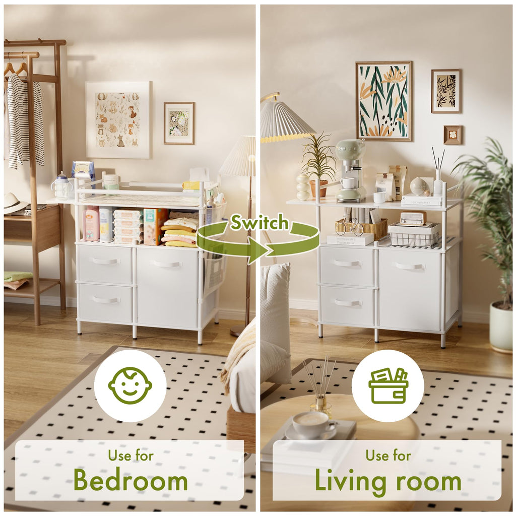 Baby Changing Table, Bamboo Baby Dresser Table with Flat Top, Diaper Changing Station with 3 Removable Storage