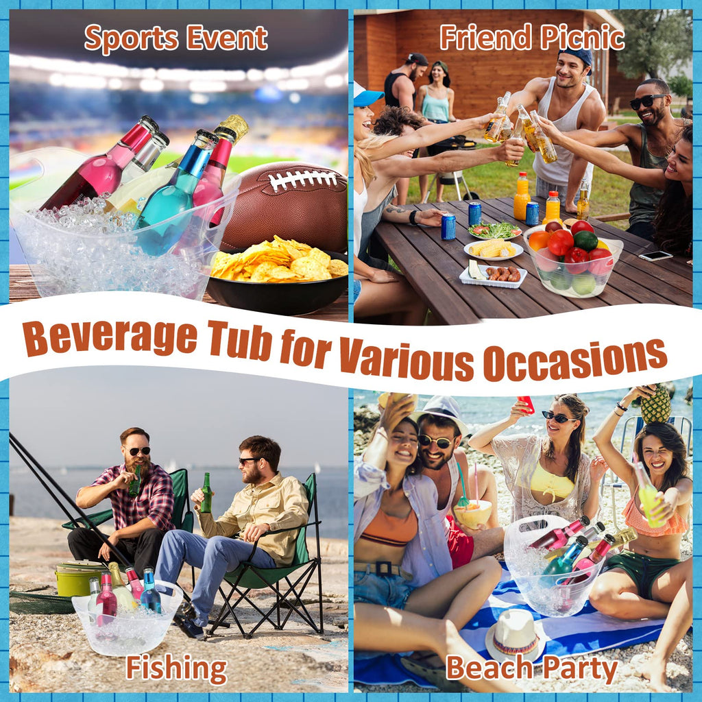 48 Pcs Oval Storage Tub with Handles, 4.5L Plastic Clear Ice Bucket Wine Beer Champagne Bottle Drink Cooler Tub for