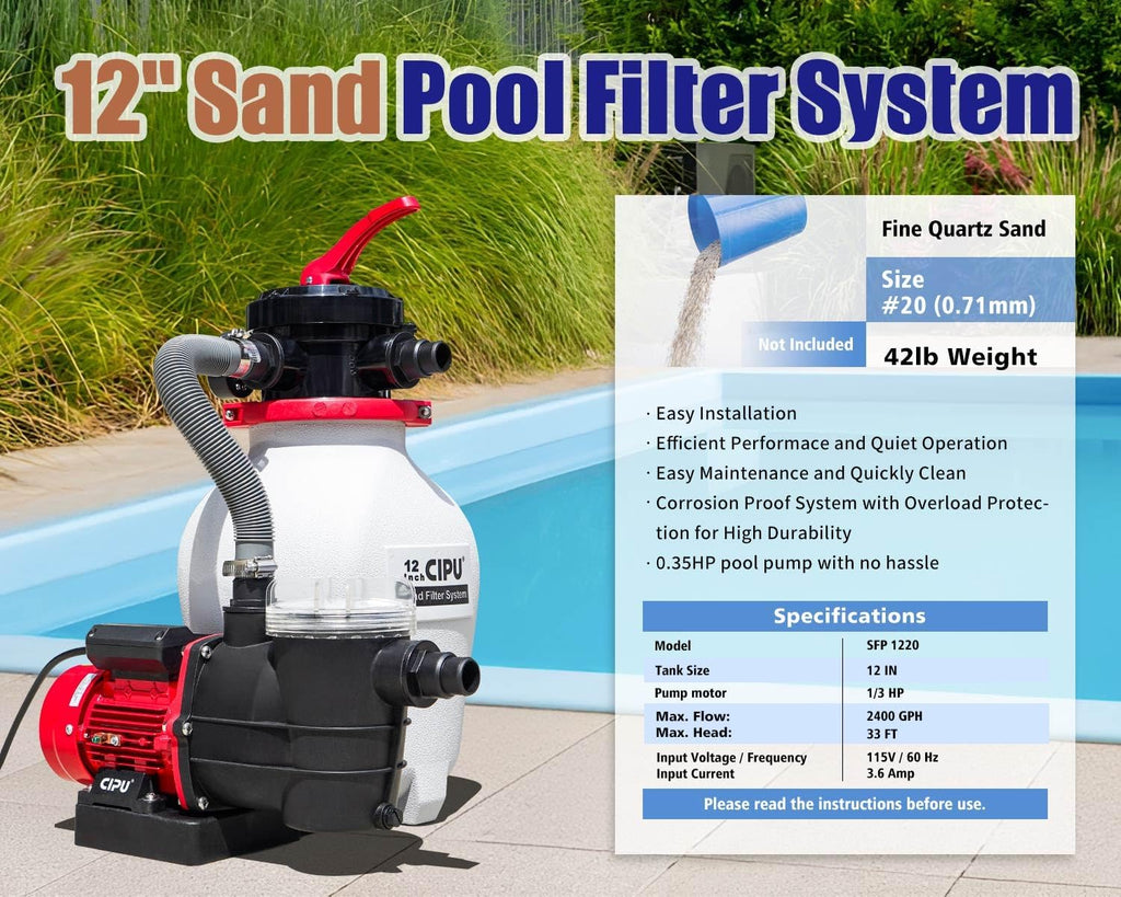 12-inch Sand Filter Pump System for Above Ground Pools, 0.35HP 115V Pool Sand Filter with 4-Way Valve