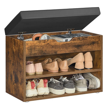 Storage Bench with Cushion, Shoe Bench, 11.8 x 23.6 x 17.3 Inches