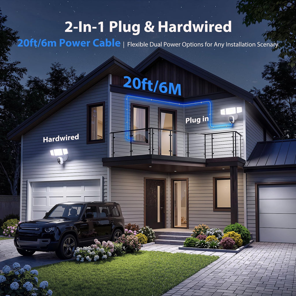 2K Floodlight Camera Plug&Hardwired, Smart Security Camera Outdoor