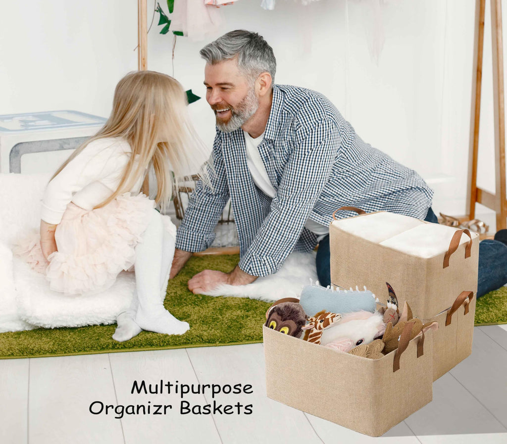 Linen Closet Organizer Storage Bin with Steel Frame, Stackable Fabric Jeans Baskets for Shelves, 4 Packs Foldable