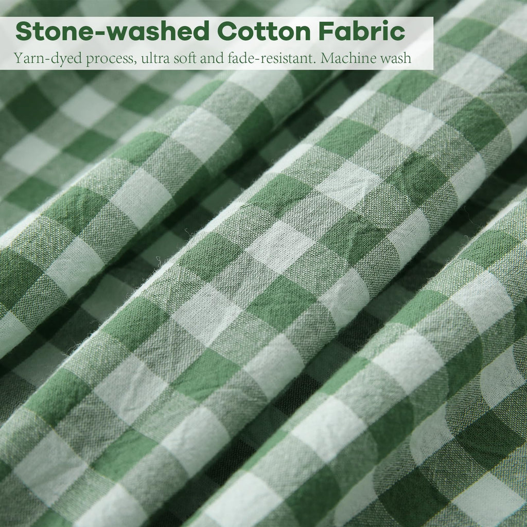 Green White Gingham Ruffle Sheets 4-Piece Set