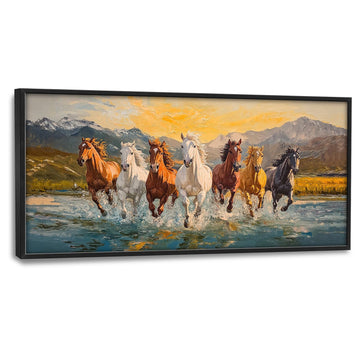 Horse Wall Art Lucky 7 Seven Running Horses Motivational Pictures Wall Decor Large Western Wild Animals Canvas Prints