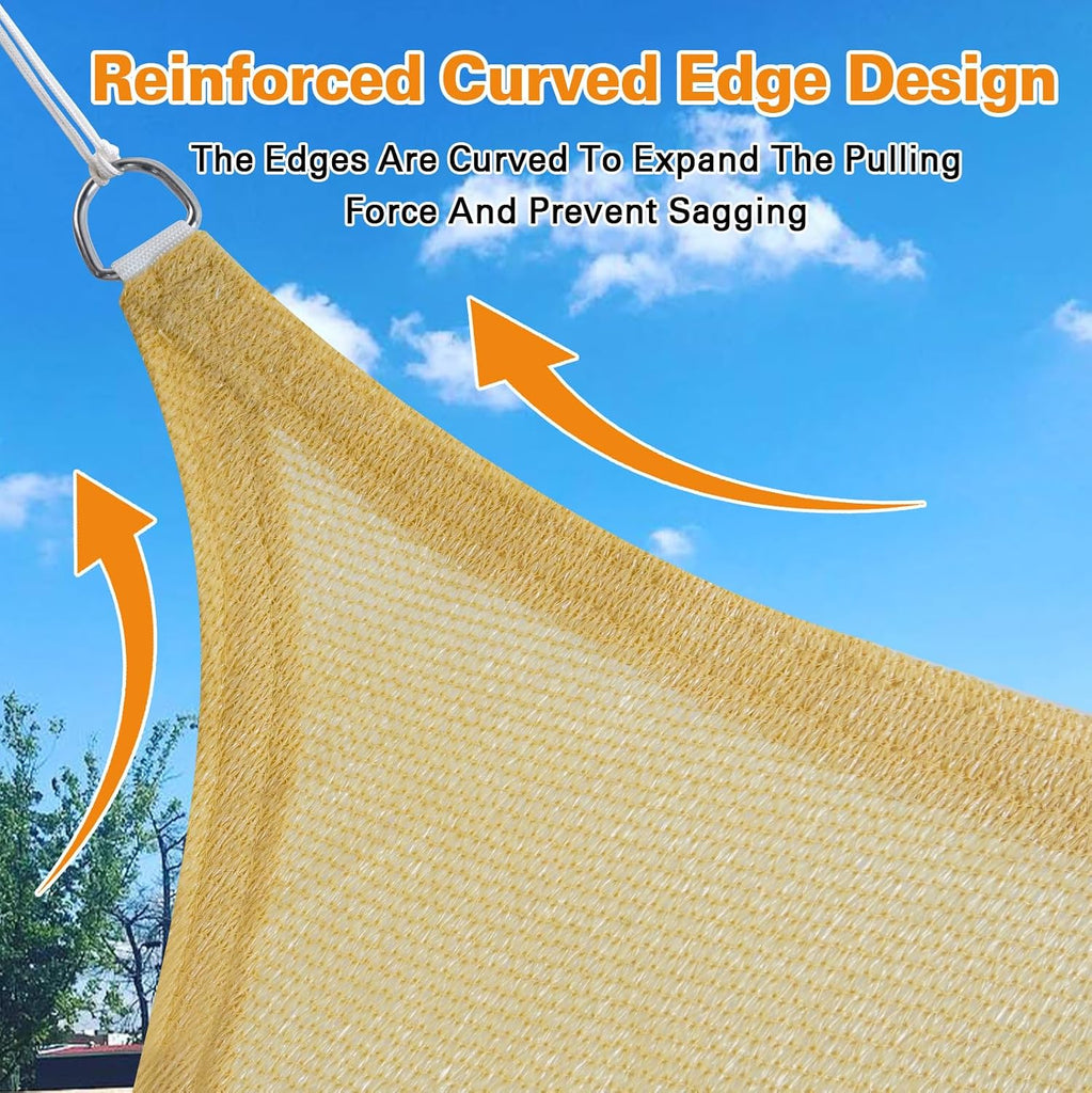 Sun Shade Sail, 10'X16' Sand Rectangle Curved Edged Sun Shade, Commercial Grade 185GSM HDPE UV Permeable Outdoor