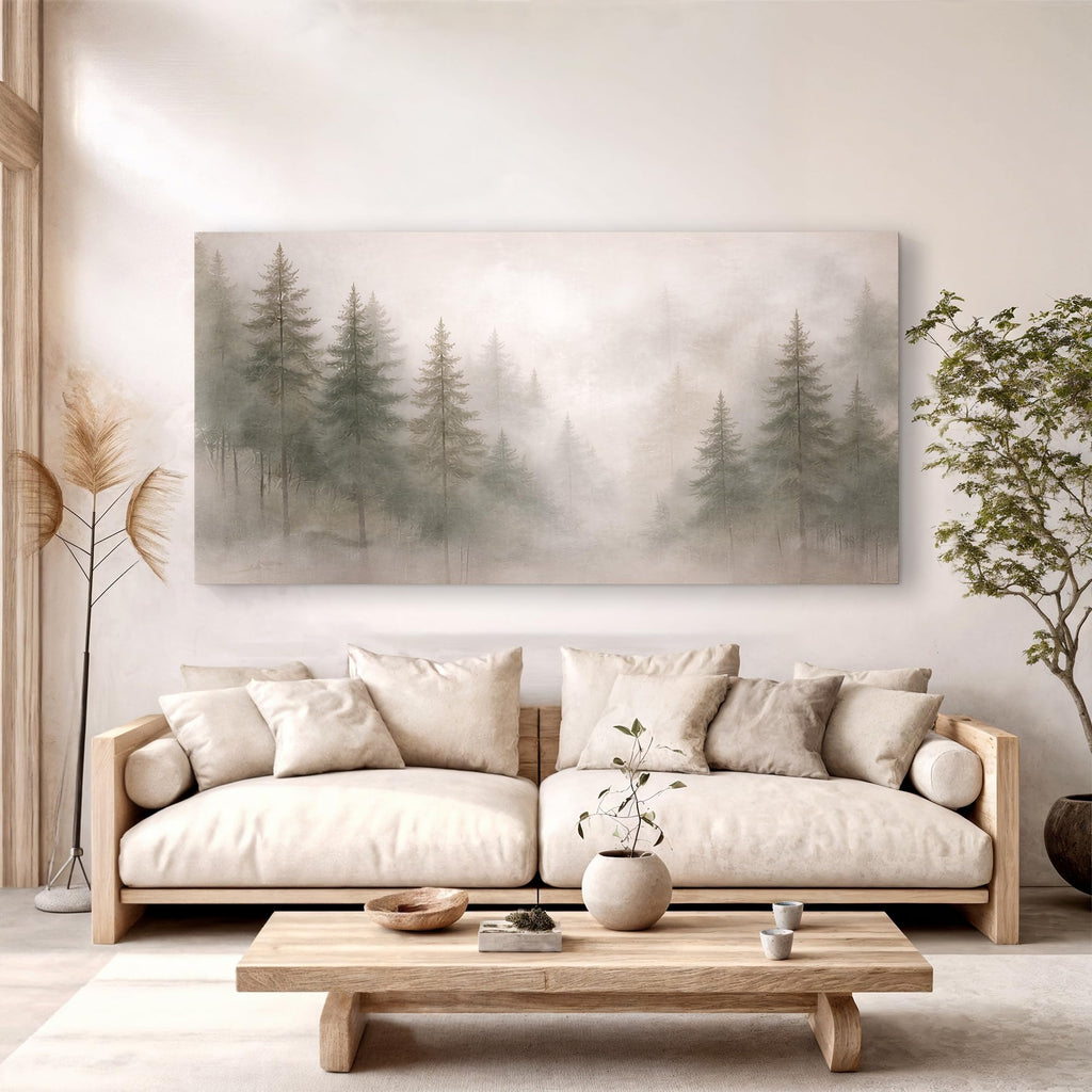 Soft Fog Forest 99 Canvas Wall Art, Misty Nature, 48x24