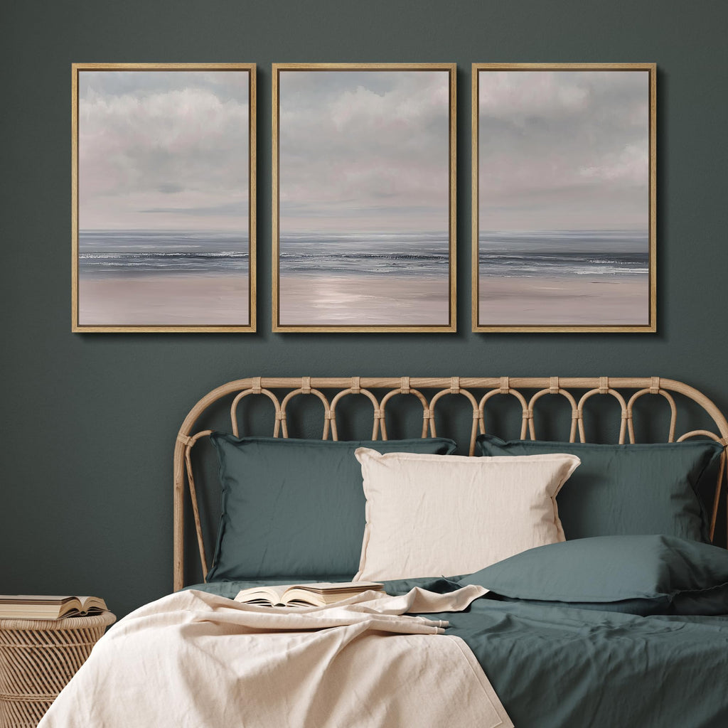 Framed Canvas Print Wall Art Set Soft Blush Pink Coastal Illustrations Modern Art Relax/Calm - 24"x36"x3 NATURAL