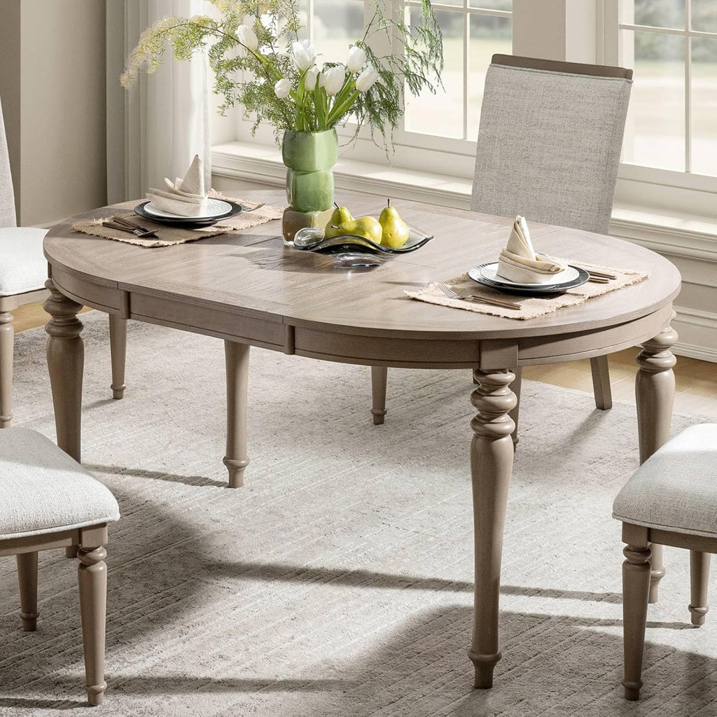 42"-60" Oval Round Extendable Dining Table, Vintage Oak Wood Expandable Dining Room Kitchen Table with Butterfly Leaf