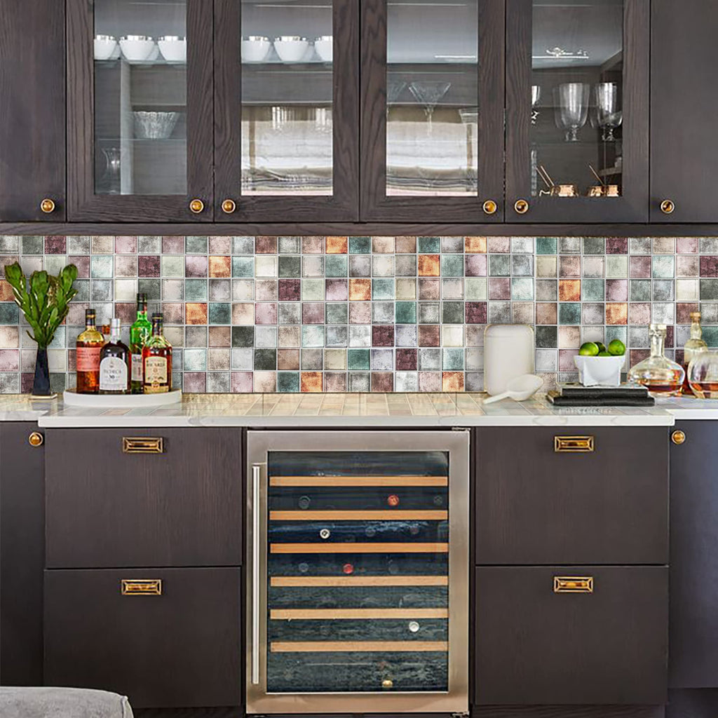 Antique 2'' x 2'' Glass Squared Tile Glazed Red Grey Grid Mosaic Wall Backsplash Tile PT31 (Box of 5 Sheets)