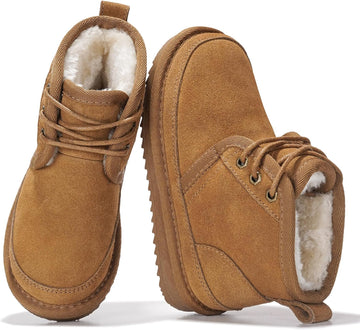Genuine Leather Kids Boots Natural Fur-Lined Ankle Boots for Girls & Boys