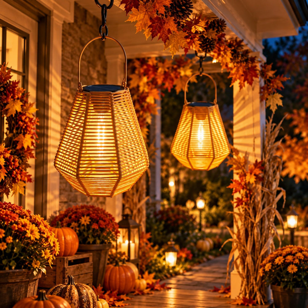 Solar Lanterns Outdoor 2 Pack Rattan Hanging & Table Decor Lights