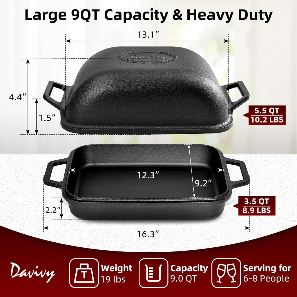 9QT Dutch Oven for Sourdough Bread, Non-stick Cast Iron Sourdough Bread Loaf Baking Pan, Large Capacity Cast Iron