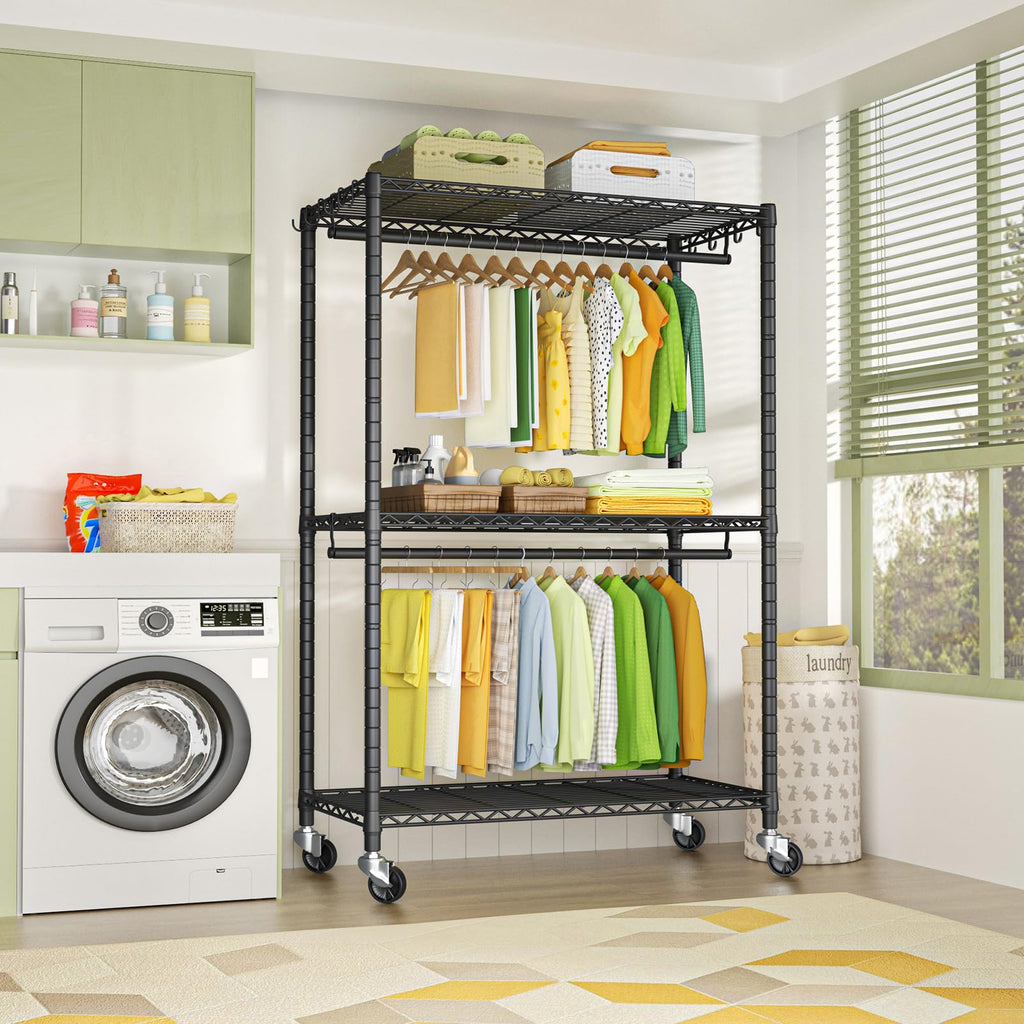 Rolling Clothes Rack, Clothing Racks for Hanging Clothes, Black