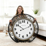 SwallowLiving 24 Inch Vintage Iron Metal Frame Wall Clock Silent, Battery Operated, Elegant Retro Decor