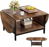 Folding Coffee Table, Small Coffee Tables with 2-Tier Storage, Mid Century Modern Center Table for Small Space