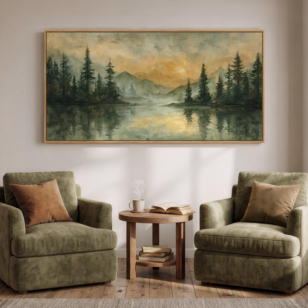 Extra Large Framed Vintage Landscape Wall Art, 60x30 Inch