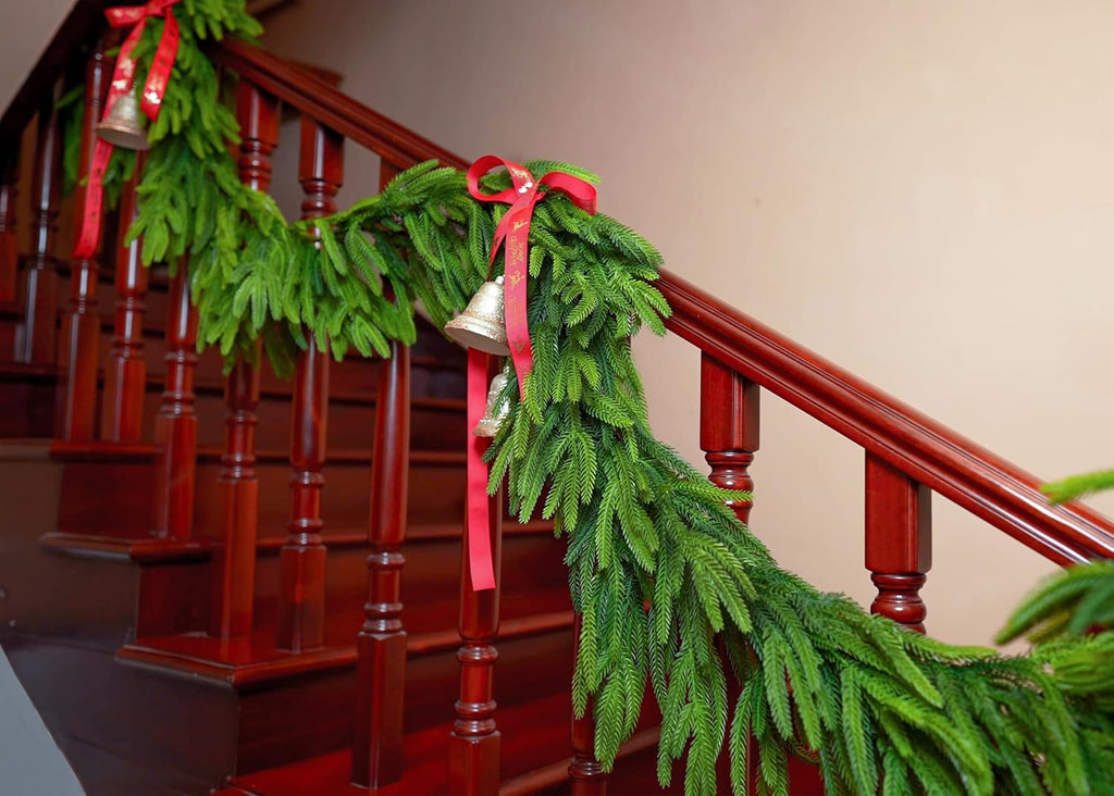 18FT Extra Full Christmas Garland Real Touch Norfolk Pine Garland Christmas Decorations Realistic Greenery Garlands