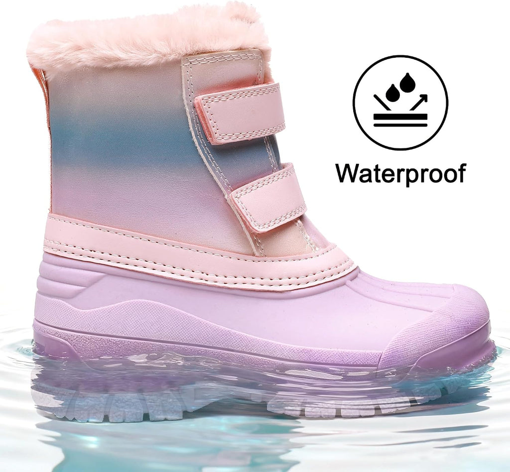 Girls Boys Waterproof Winter Snow Boots with Faux Fur Lining