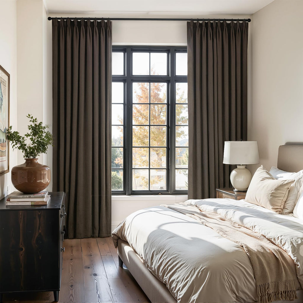 108 Inches Long Dark Taupe Velvet Curtains Bedroom Large Window, Elegant Vintage Room Darkening Blackout Pinch Pleated