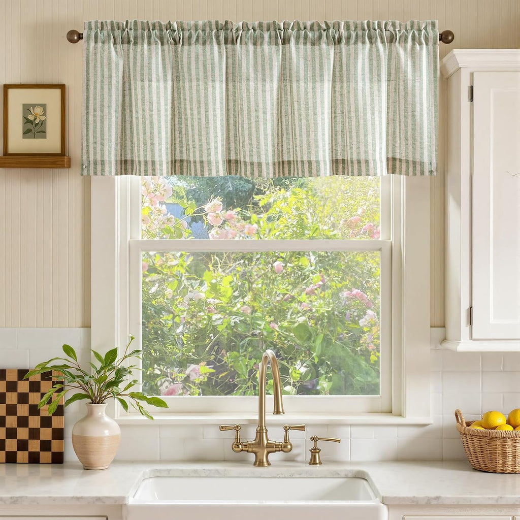 Valance Curtain Linen Textured Striped Window Curtain for Living Room Light Filtering Farmhouse Valance for Kitchen