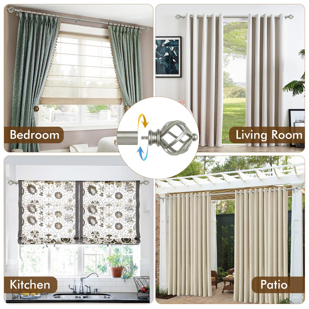 Silver Curtain Rods for Windows 72 to 144 Inch, Long Adjustable