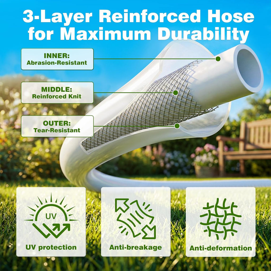Retractable Garden Hose Reel 100FT x 1/2 in, Wall Mount Water Hose Reel for Outside with Auto Rewind, Tangle-Free