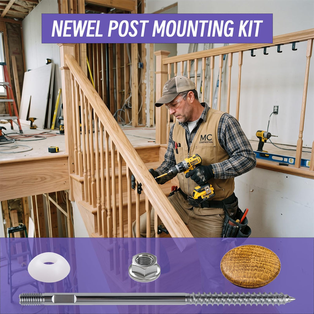 4-Pack Newel Post Mounting Kit, Anchors Post to Wood & Concrete