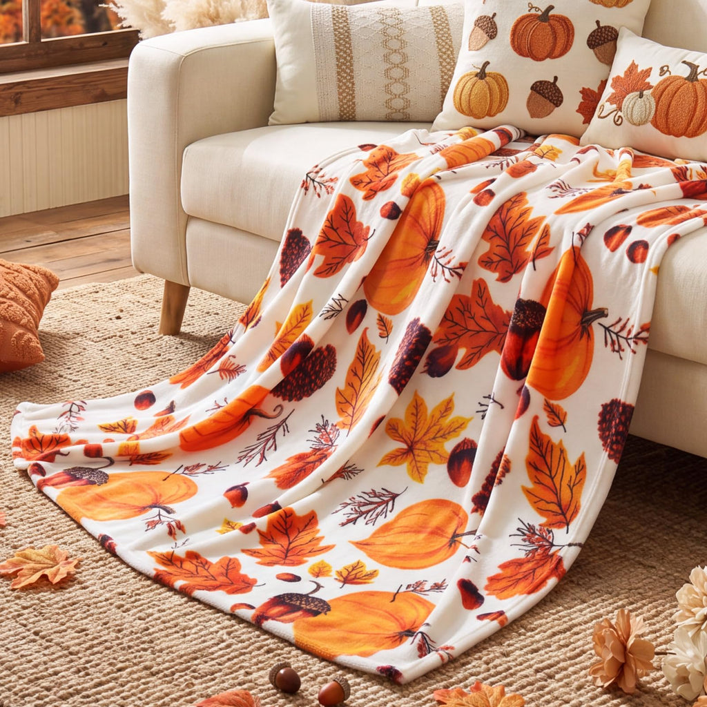 Fleece Blanket Soft Fall Throw for Couch Autumn Pumpkin 50"x60"