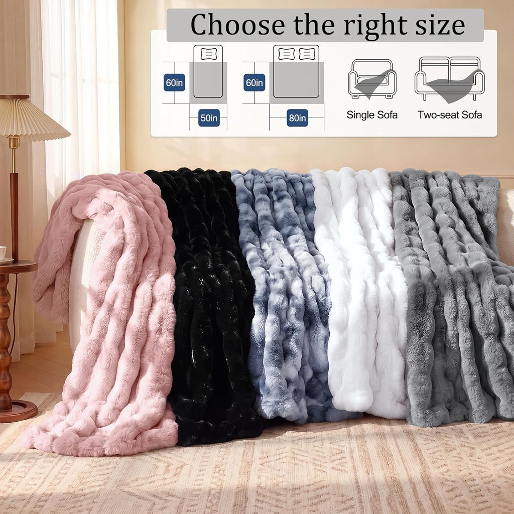 White Faux Fur Throw Blanket, 60x80inch | For Couch, Soft Fuzzy