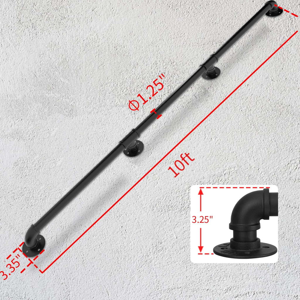 Wall Handrail 10FT/300CM, Industrial Staircase Railing 1.25 Inch Tube Diameter