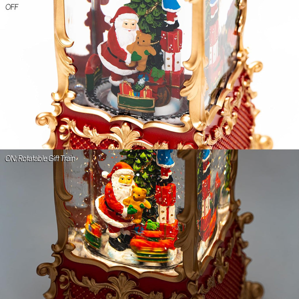 14" Christmas Snow Globe Lantern with Santa Claus - Swirling Glitter LED Light Musical Water Lantern with Rotatable