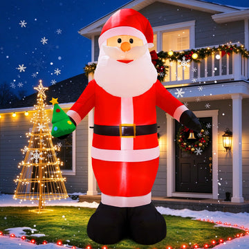 9.5FT Christmas Inflatable Santa Claus, Blow Up Christmas Outdoor Decoration Built in LED Lights, Holiday Xmas