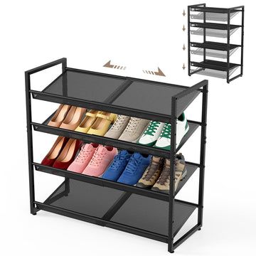 4 Tier Expandable Shoe Rack, Shoe Organizer for Closet, Entryway & Garage