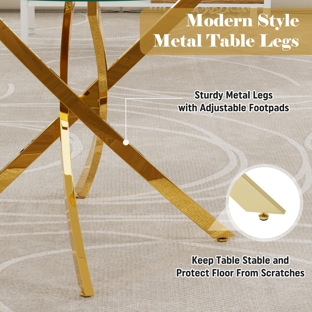 36-Inch Round Tempered Glass Dining Table for 2-4 Person Space-Saving Small Kitchen Table with Heavy-Duty Metal Legs