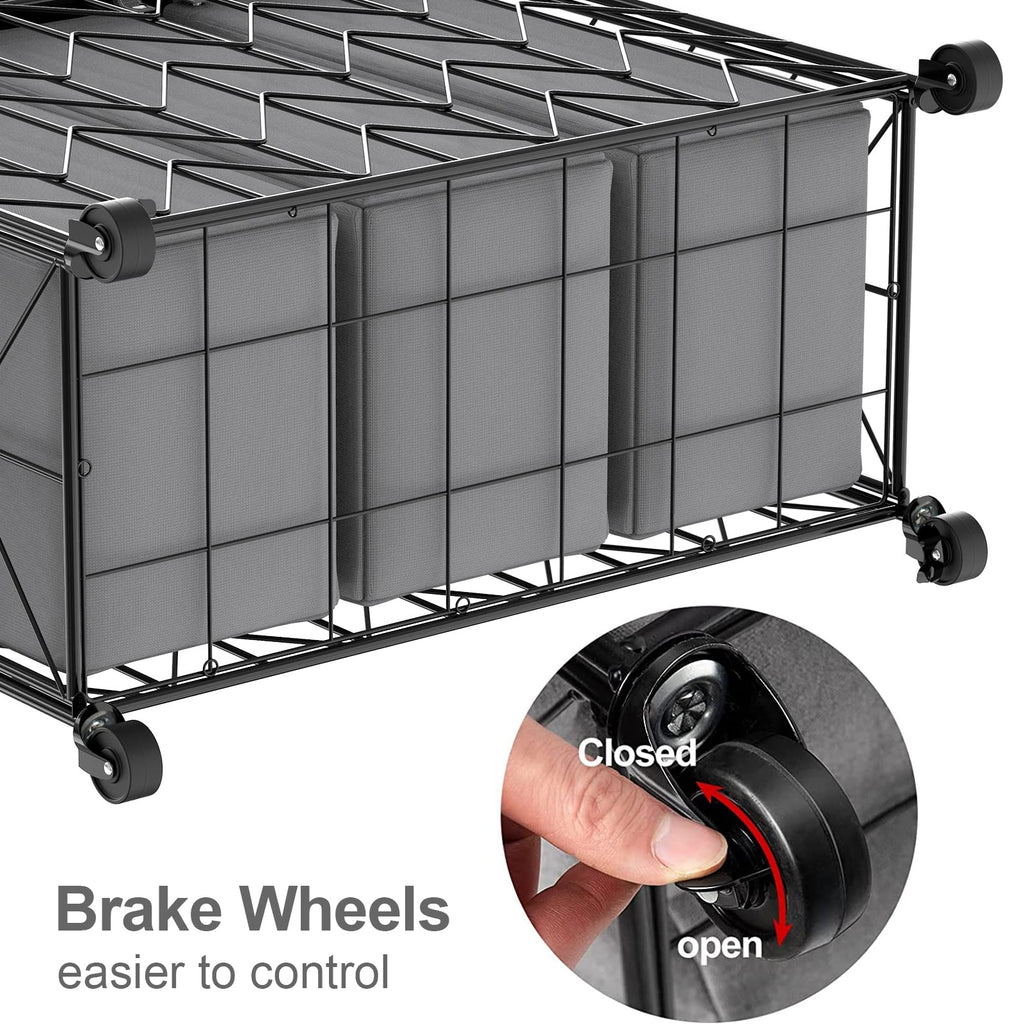 Laundry Hamper 3 Section with Lid, 142L Laundry Basket with Wheels