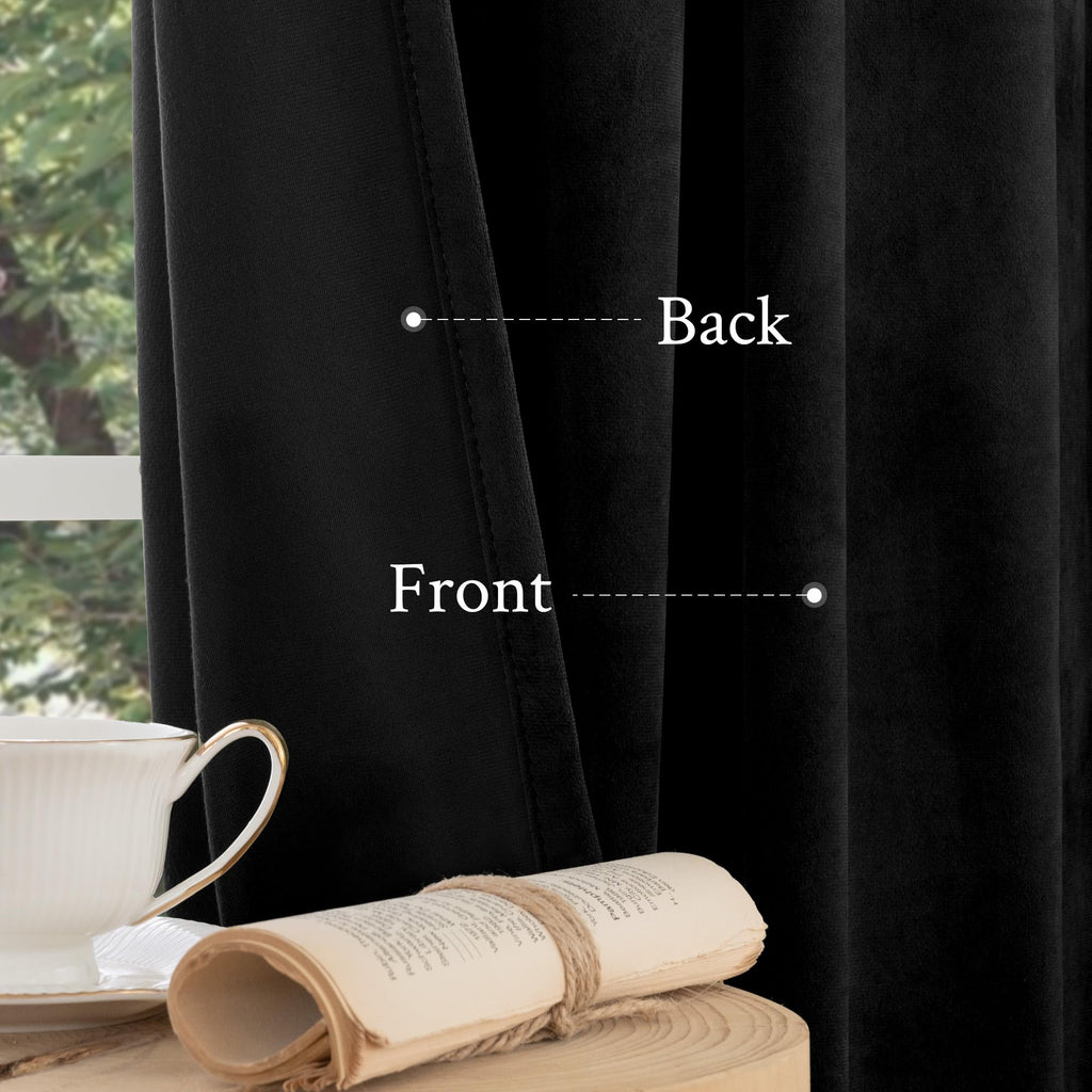 Black Velvet Blackout Curtains 80 Inches Long, 2 Panels