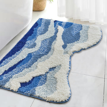Blue Ocean Wave Tufted Bath Mat, Bathroom Rugs, 20" x 31.5"