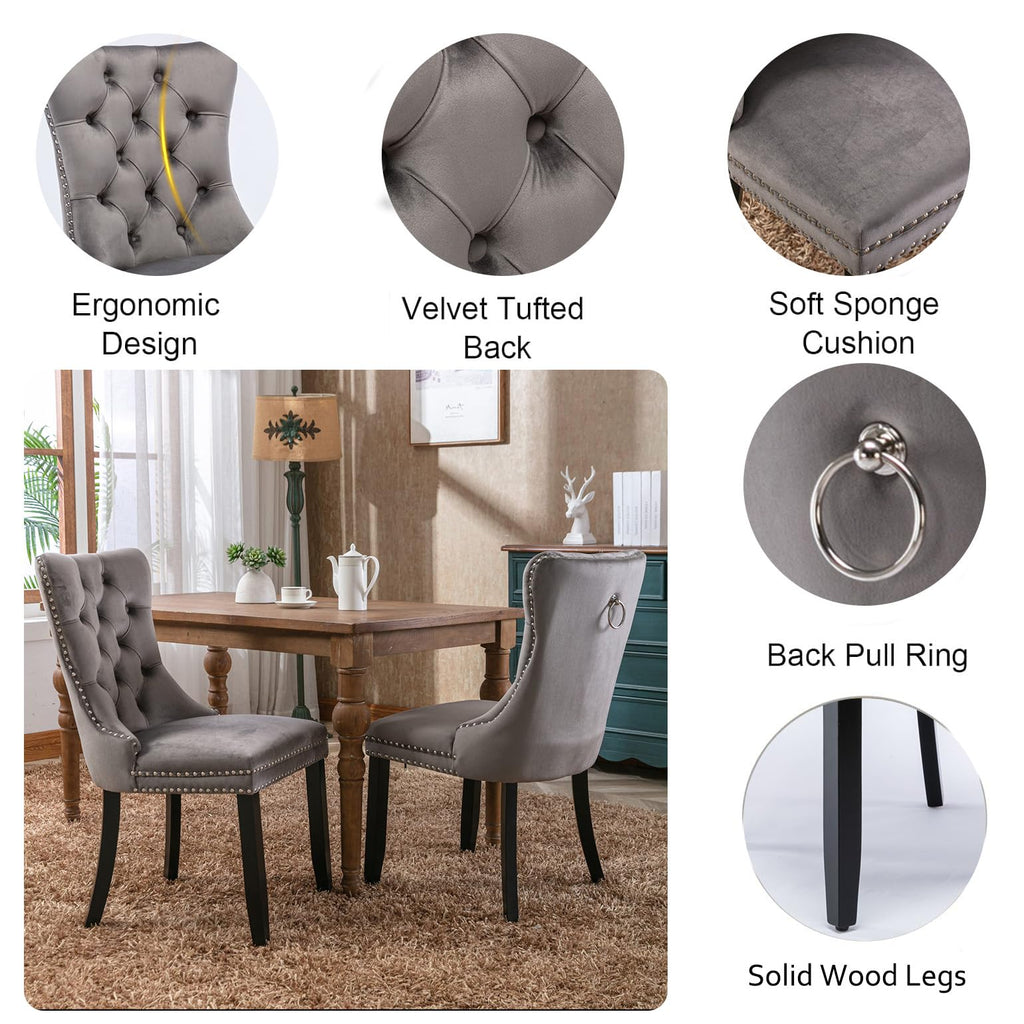 62.99" -78.74" Extendable Dining Table Set of 8, Brown Dining Room Table & 8 Gray Velvet Dining Chairs with Wood Leg