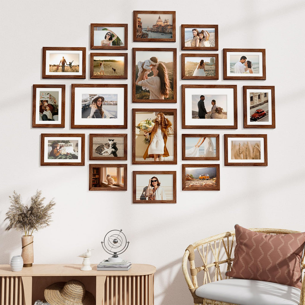 20 Pack Picture Frames Collage Wall Decor, Walnut Brown