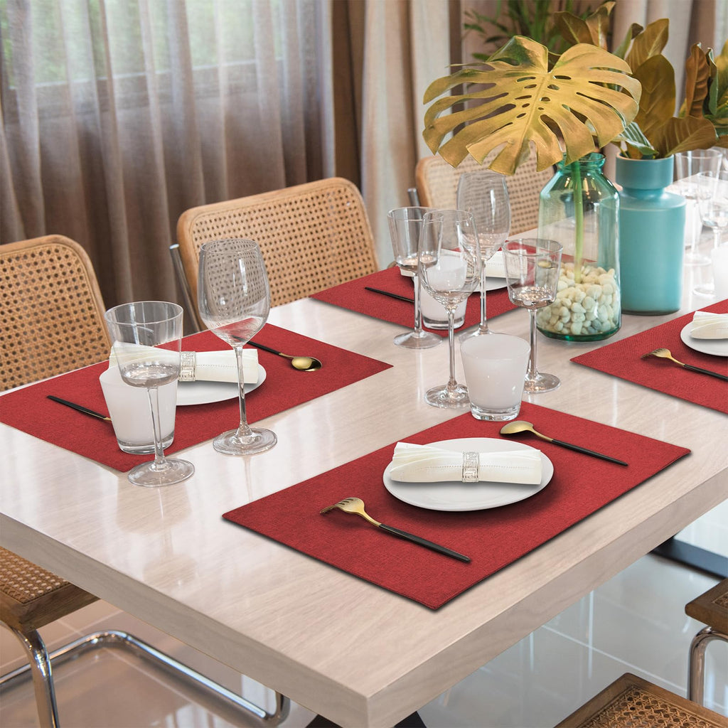 Cloth Placemats Set of 4, Cotton Linen Blend Place Mats, Red