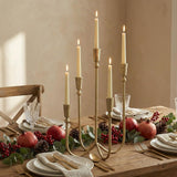 Large Iron Candelabra Centerpieces for Tables, 17.7'' Tall Taper Candle Holders, Vintage Brass Gold Candlestick
