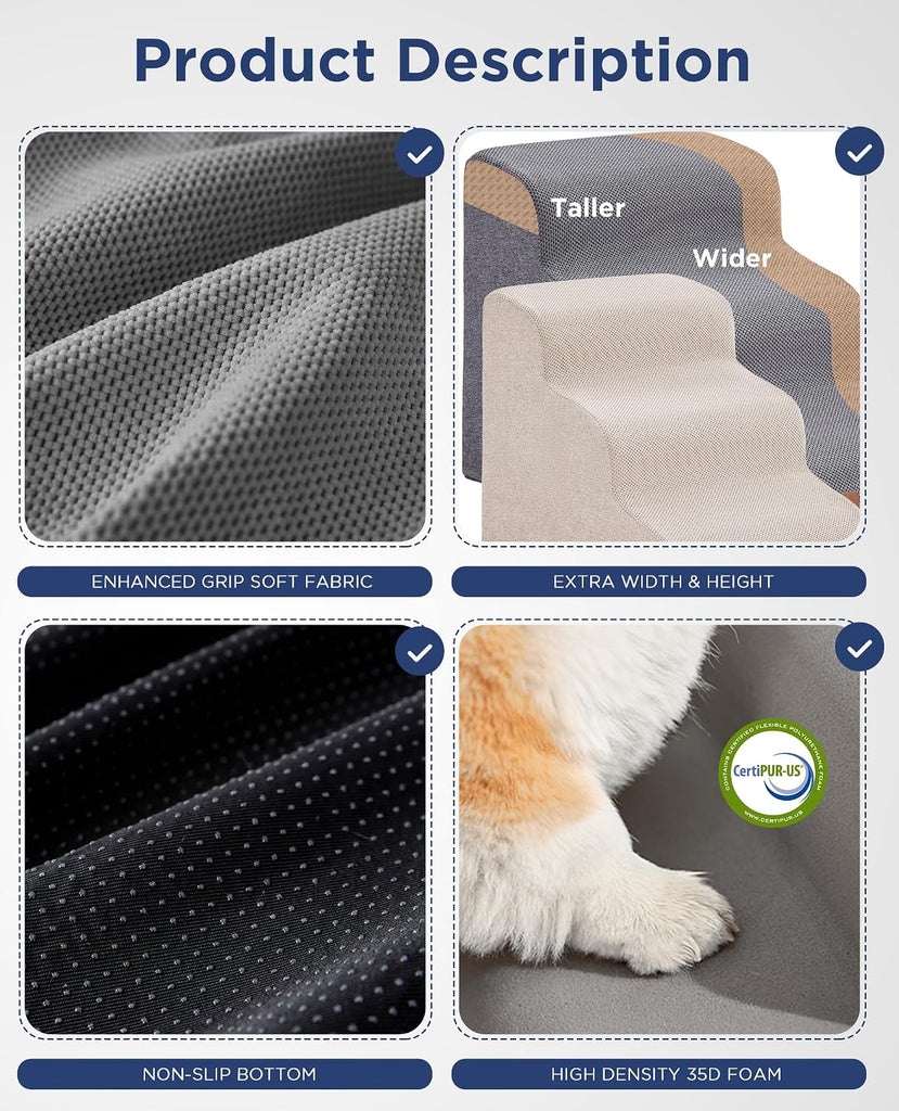 Gray Curved Dog Stairs Ramp for High Beds 28.7" H, 5-Step Dog Steps for Small Dogs and Cats, Pet Stairs for High Bed
