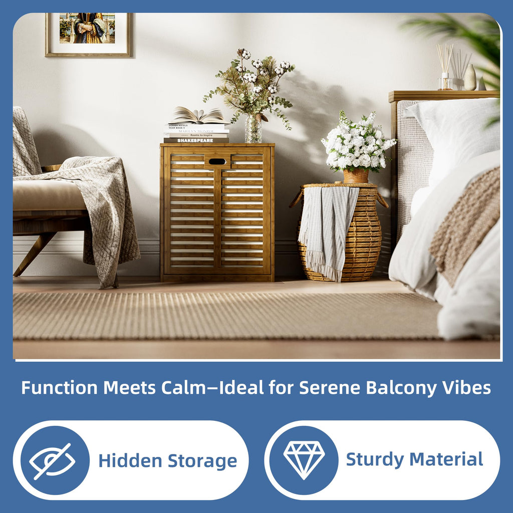 Bamboo Tilt Out Laundry Hamper, Bathroom Storage Cabinet with Hidden Removable Basket and 3 Sides Cutout Handles