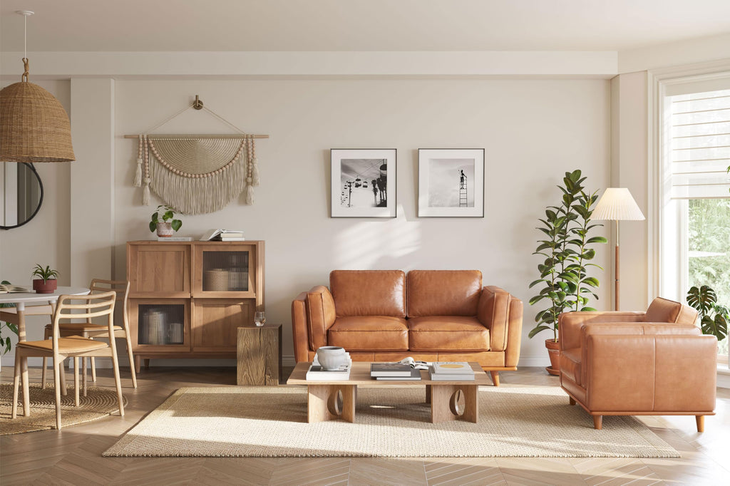Artisan Full Leather Loveseat Sofa 66" - Pure Full Italian Nappa Leather Couch, Solid Wood Accent, Ultimate Comfort