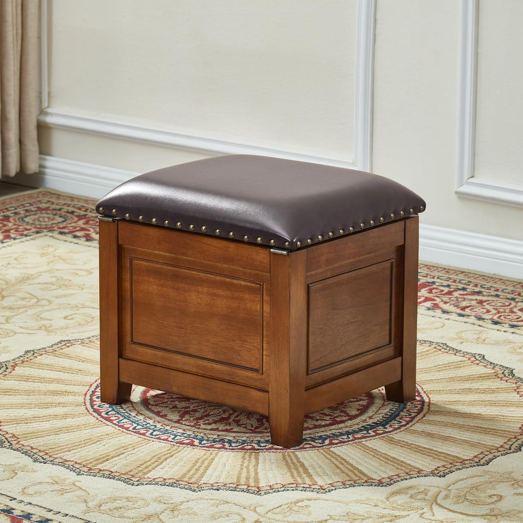 Microfiber Leather Storage Ottoman with Drawer, Small Shoe Bench