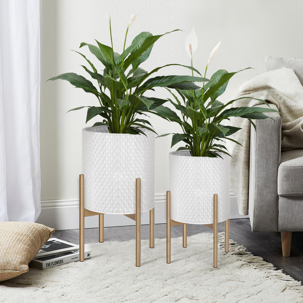 Set of 2 Modern Planters with Stand for Indoor Outdoor Plants